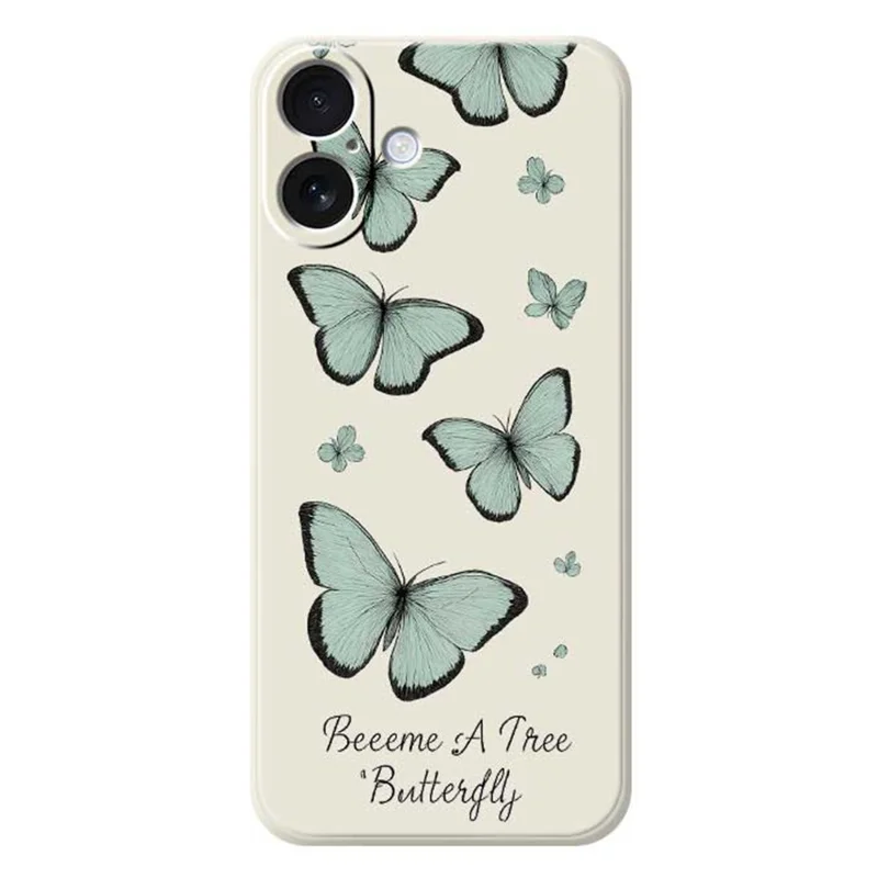 For iPhone 17 Case Green Butterfly Pattern Printing Straight Edge TPU Phone Back Cover - Beige