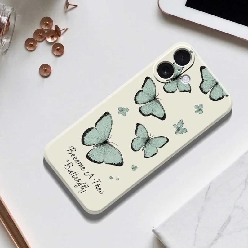For iPhone 17 Case Green Butterfly Pattern Printing Straight Edge TPU Phone Back Cover - Beige