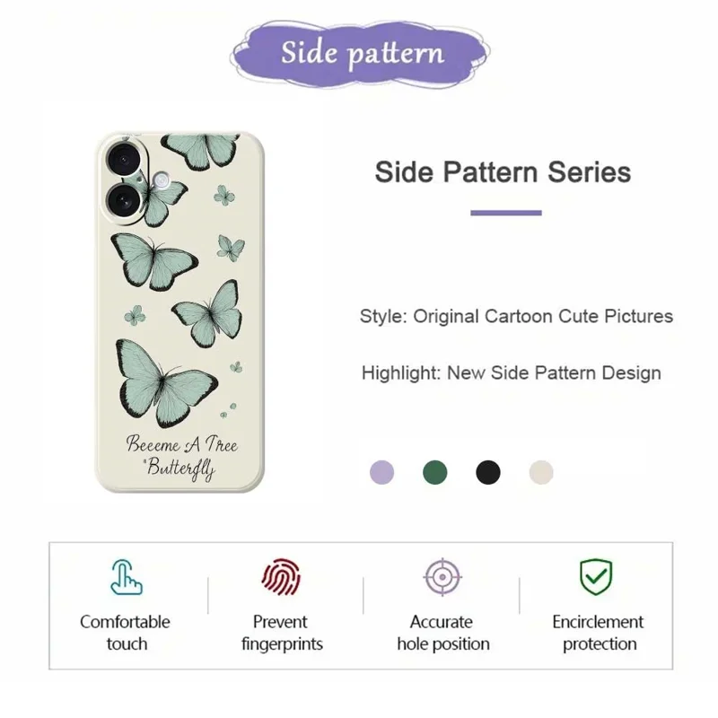For iPhone 17 Case Green Butterfly Pattern Printing Straight Edge TPU Phone Back Cover - Beige