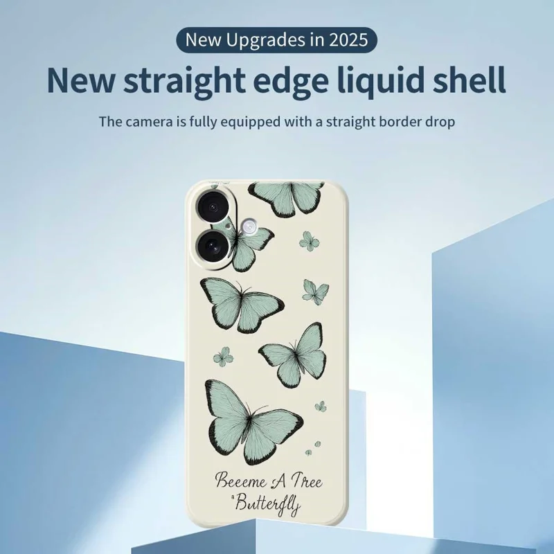 For iPhone 17 Case Green Butterfly Pattern Printing Straight Edge TPU Phone Back Cover - Beige