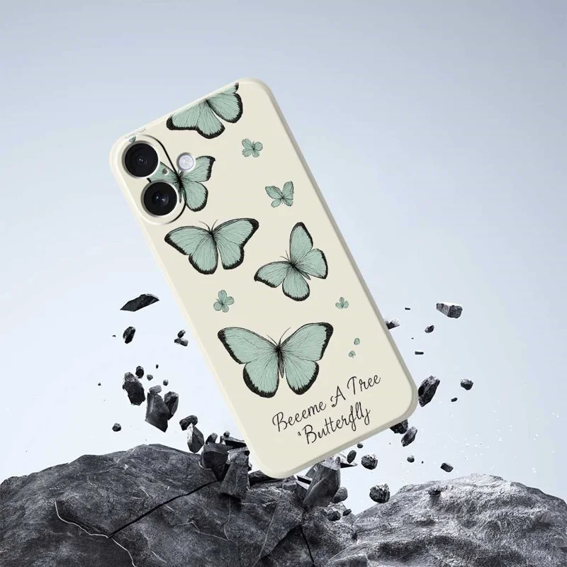 For iPhone 17 Case Green Butterfly Pattern Printing Straight Edge TPU Phone Back Cover - Beige