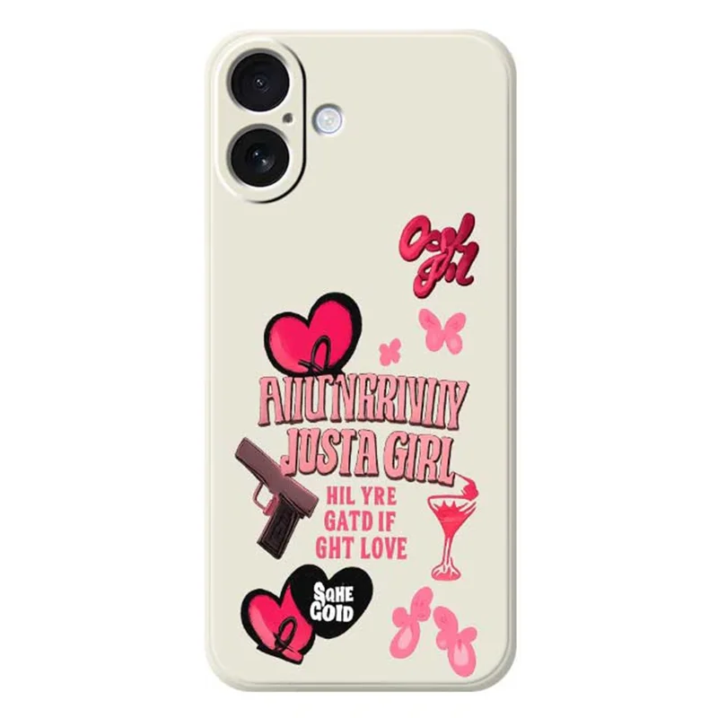 For iPhone 17 Case Pink Elements Pattern Printing Straight Edge TPU Phone Back Cover - Beige