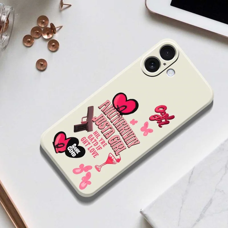 For iPhone 17 Case Pink Elements Pattern Printing Straight Edge TPU Phone Back Cover - Beige