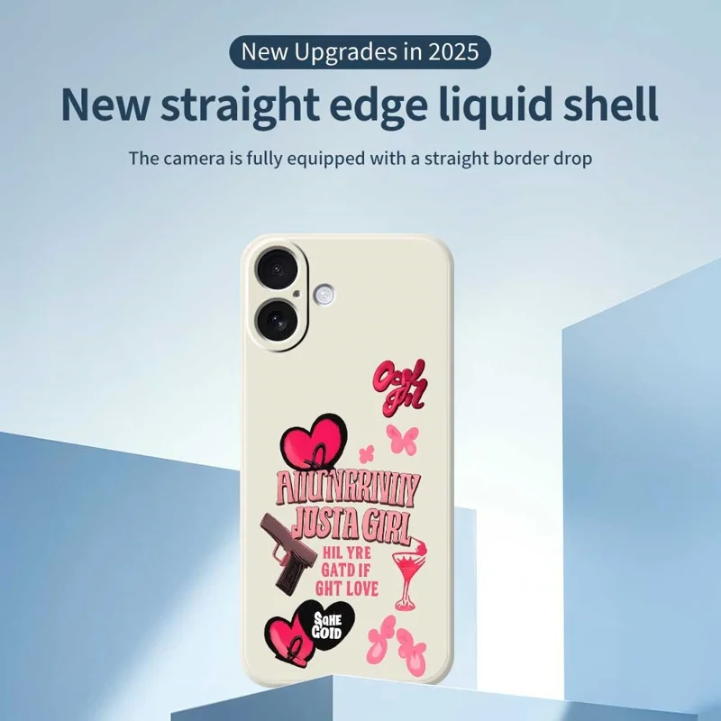 For iPhone 17 Case Pink Elements Pattern Printing Straight Edge TPU Phone Back Cover - Beige