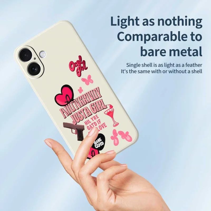 For iPhone 17 Case Pink Elements Pattern Printing Straight Edge TPU Phone Back Cover - Beige
