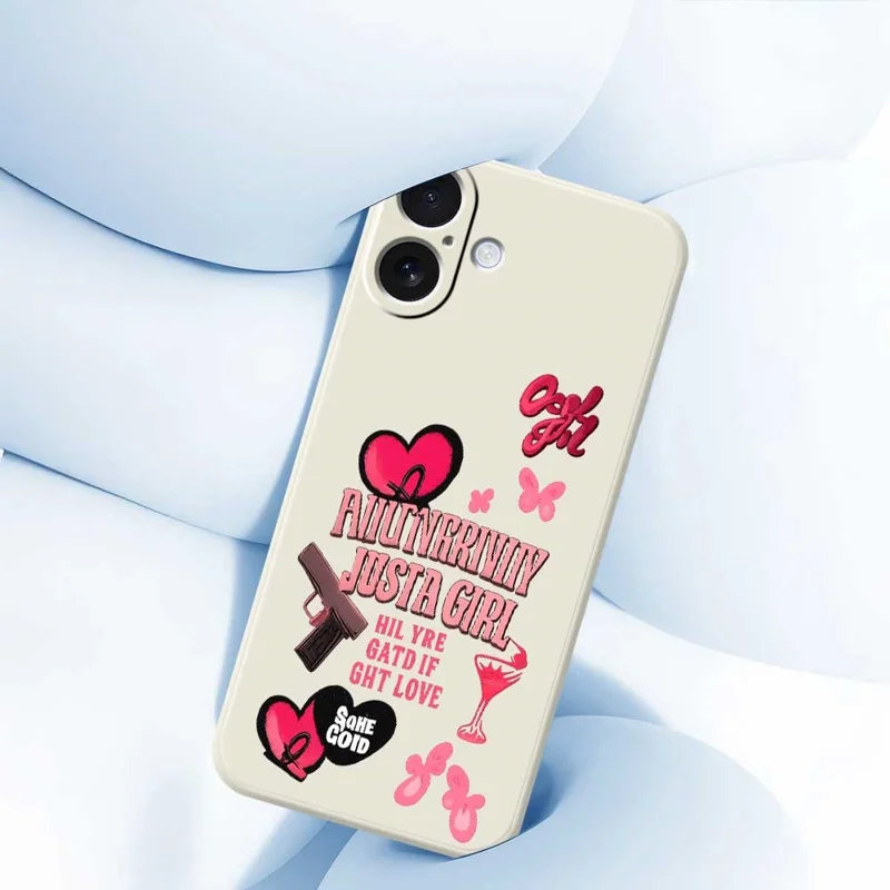 For iPhone 17 Case Pink Elements Pattern Printing Straight Edge TPU Phone Back Cover - Beige