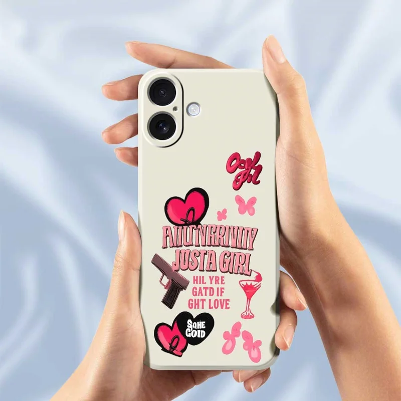 For iPhone 17 Case Pink Elements Pattern Printing Straight Edge TPU Phone Back Cover - Beige