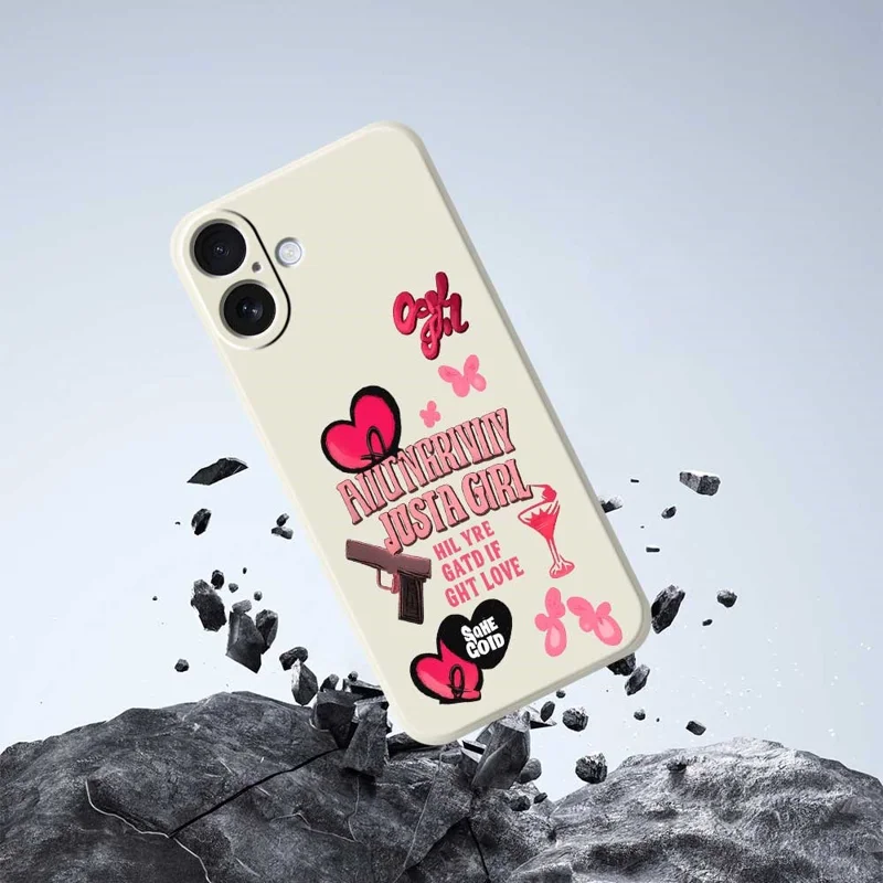 For iPhone 17 Case Pink Elements Pattern Printing Straight Edge TPU Phone Back Cover - Beige