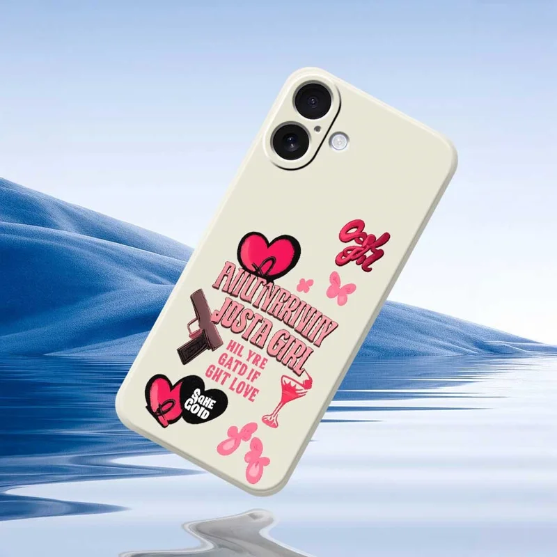 For iPhone 17 Case Pink Elements Pattern Printing Straight Edge TPU Phone Back Cover - Beige