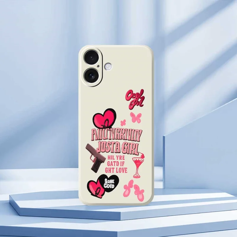 For iPhone 17 Case Pink Elements Pattern Printing Straight Edge TPU Phone Back Cover - Beige