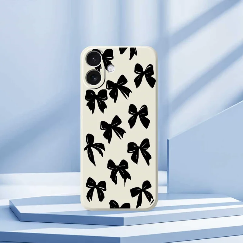 For iPhone 17 Case Black Bow Pattern Printing Straight Edge TPU Phone Back Cover - Beige