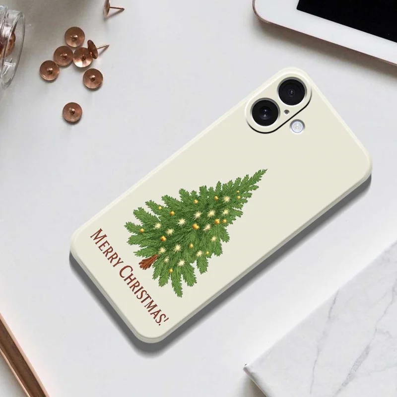 For iPhone 17 Case Christmas Tree Pattern Printing Straight Edge TPU Phone Back Cover - Beige