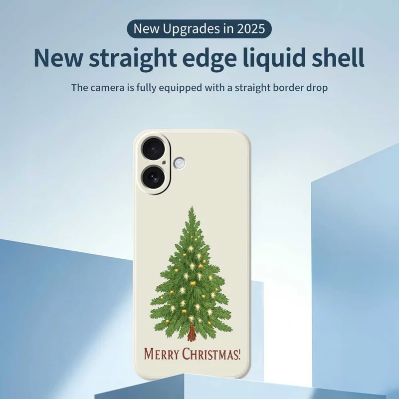 For iPhone 17 Case Christmas Tree Pattern Printing Straight Edge TPU Phone Back Cover - Beige