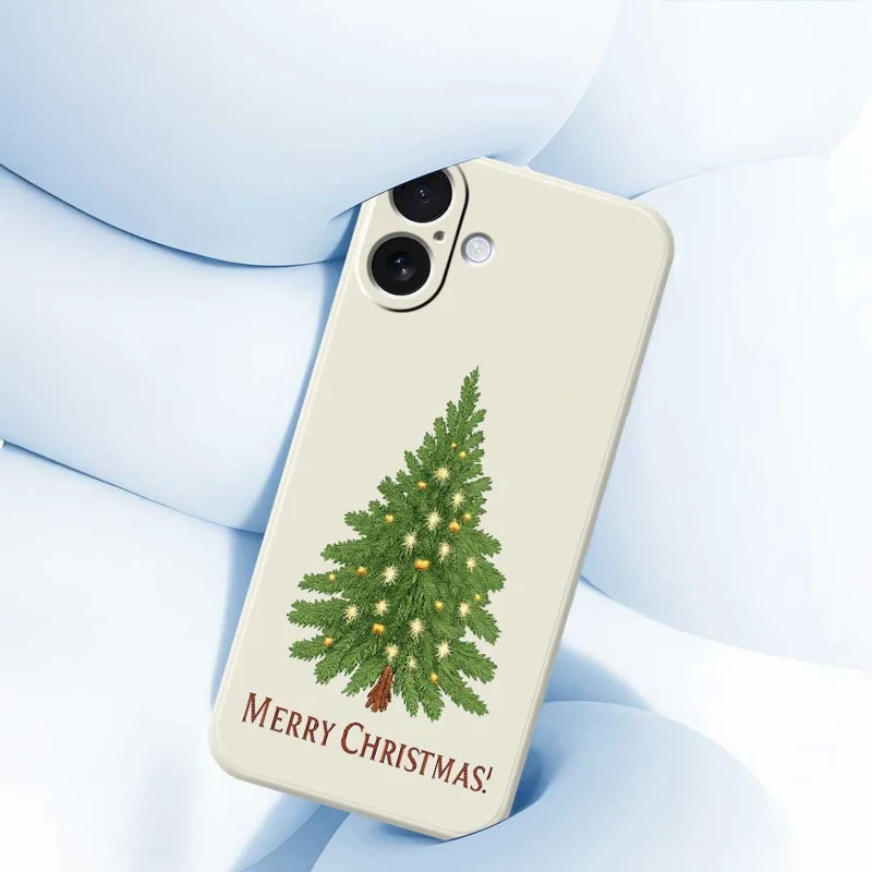 For iPhone 17 Case Christmas Tree Pattern Printing Straight Edge TPU Phone Back Cover - Beige