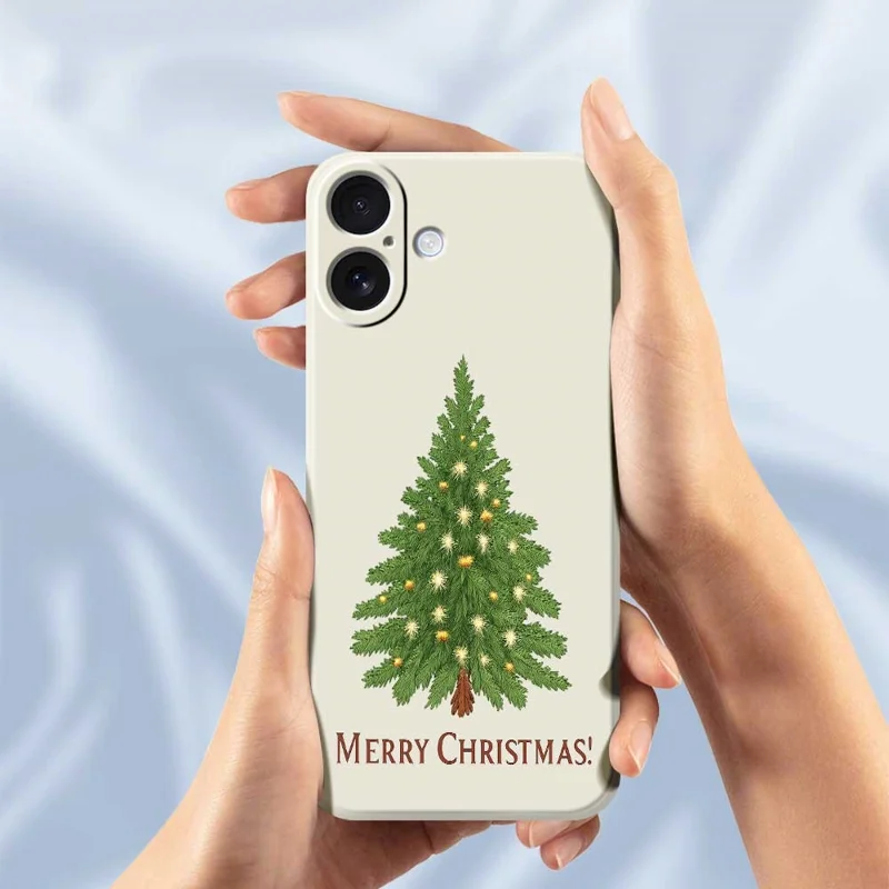For iPhone 17 Case Christmas Tree Pattern Printing Straight Edge TPU Phone Back Cover - Beige