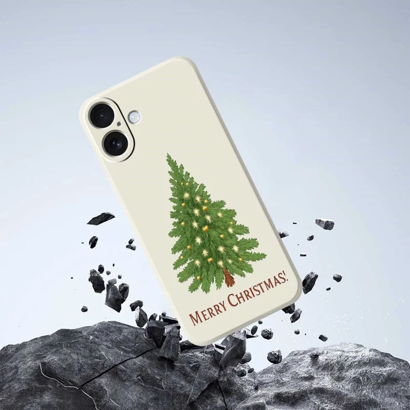 For iPhone 17 Case Christmas Tree Pattern Printing Straight Edge TPU Phone Back Cover - Beige
