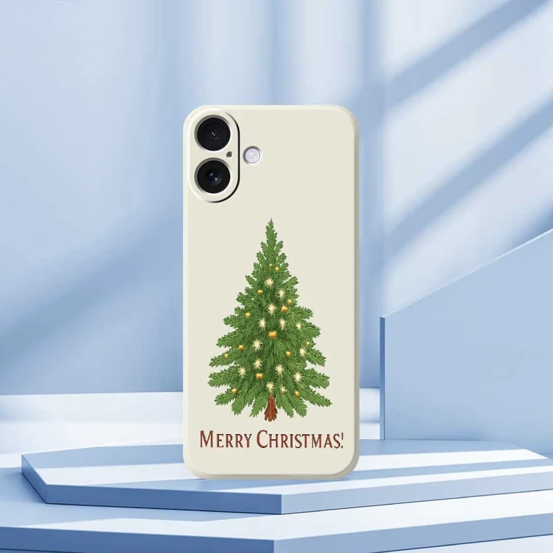 For iPhone 17 Case Christmas Tree Pattern Printing Straight Edge TPU Phone Back Cover - Beige