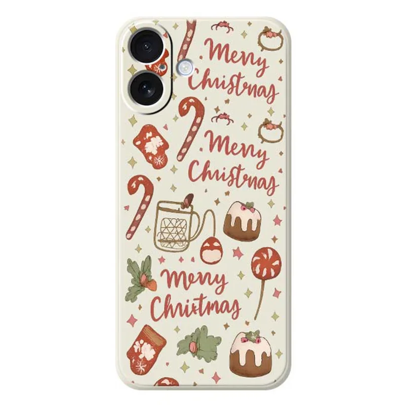 For iPhone 17 Hoesje Kerstmann Patroon Afdruk Rechte Rand TPU Telefoon Achterkant - Beige