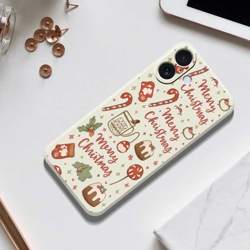 For iPhone 17 Hoesje Kerstmann Patroon Afdruk Rechte Rand TPU Telefoon Achterkant - Beige