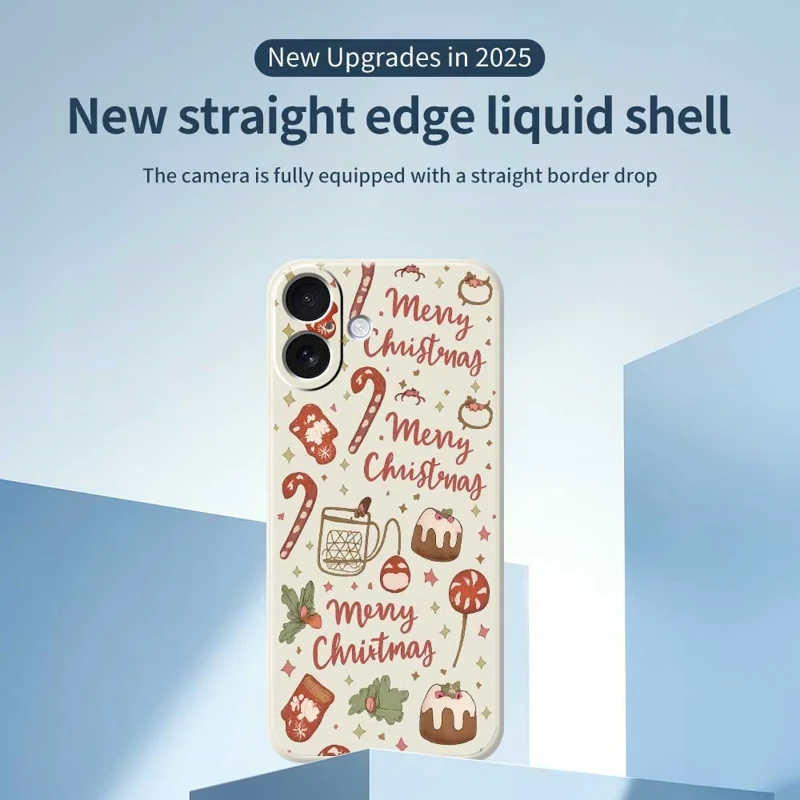 For iPhone 17 Hoesje Kerstmann Patroon Afdruk Rechte Rand TPU Telefoon Achterkant - Beige