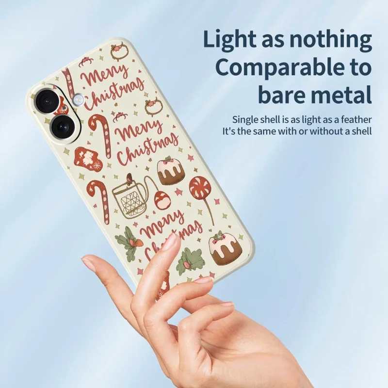 For iPhone 17 Hoesje Kerstmann Patroon Afdruk Rechte Rand TPU Telefoon Achterkant - Beige