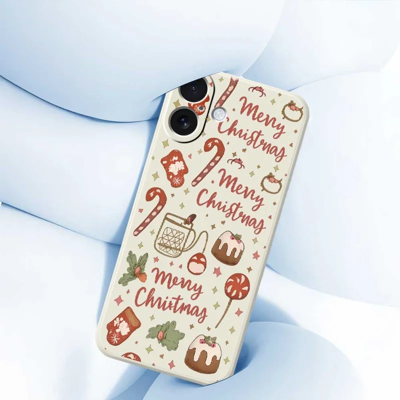 For iPhone 17 Hoesje Kerstmann Patroon Afdruk Rechte Rand TPU Telefoon Achterkant - Beige
