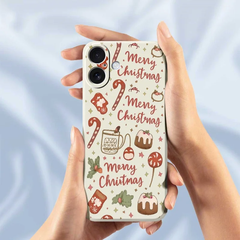 For iPhone 17 Hoesje Kerstmann Patroon Afdruk Rechte Rand TPU Telefoon Achterkant - Beige