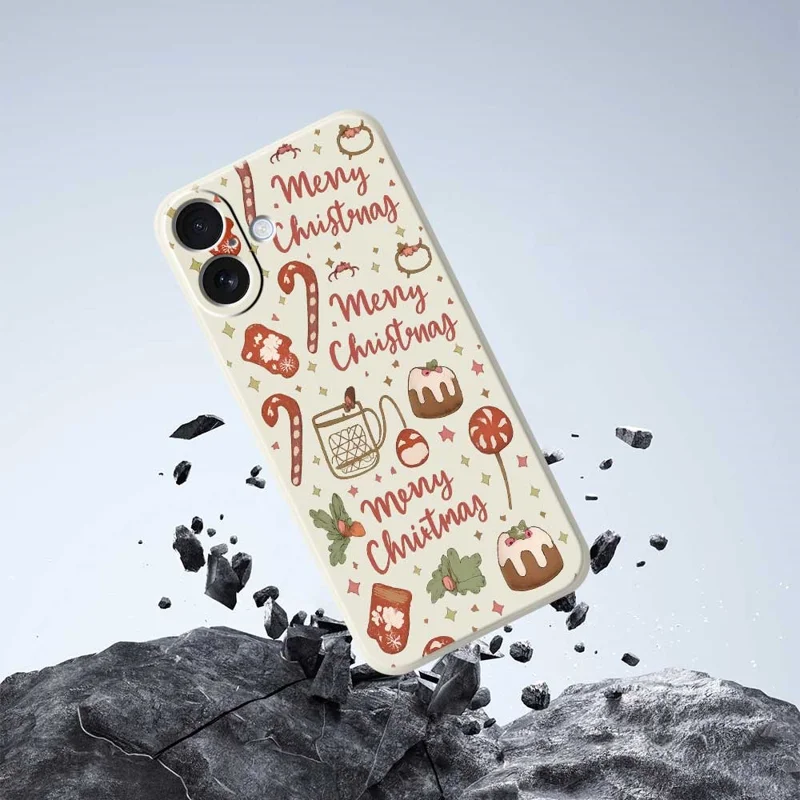 For iPhone 17 Hoesje Kerstmann Patroon Afdruk Rechte Rand TPU Telefoon Achterkant - Beige