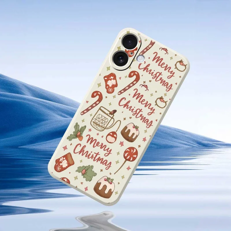 For iPhone 17 Hoesje Kerstmann Patroon Afdruk Rechte Rand TPU Telefoon Achterkant - Beige