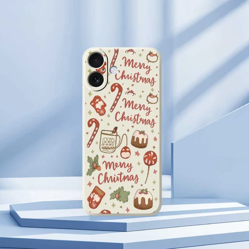 For iPhone 17 Hoesje Kerstmann Patroon Afdruk Rechte Rand TPU Telefoon Achterkant - Beige