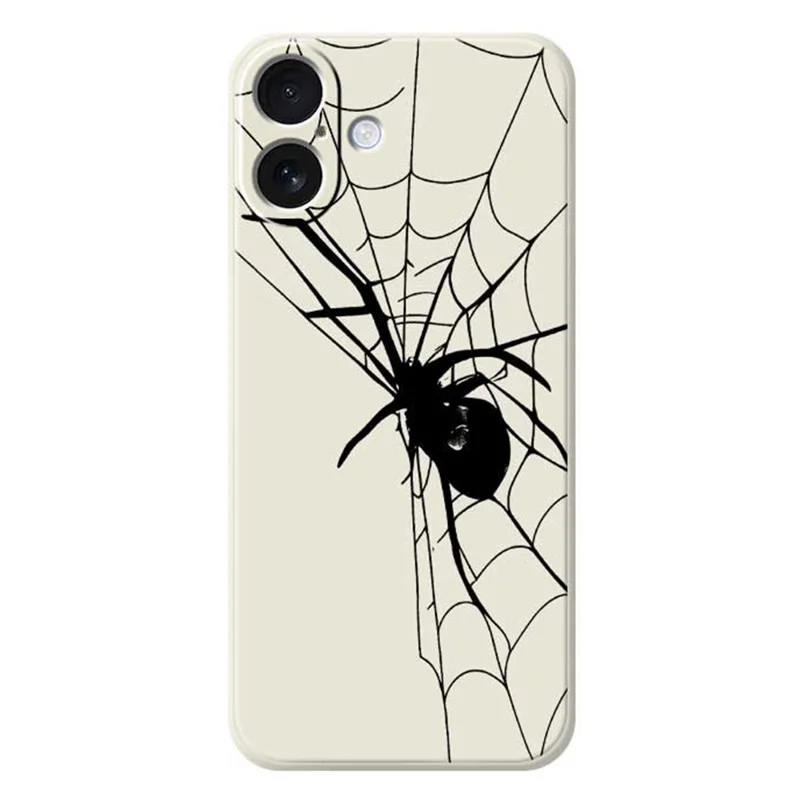 For iPhone 17 Case Spider Pattern Printing Straight Edge TPU Phone Back Cover - Beige