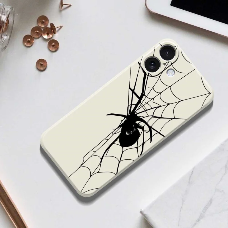 For iPhone 17 Case Spider Pattern Printing Straight Edge TPU Phone Back Cover - Beige
