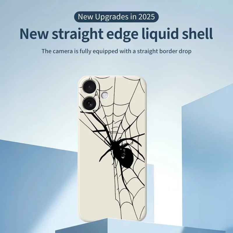 For iPhone 17 Case Spider Pattern Printing Straight Edge TPU Phone Back Cover - Beige