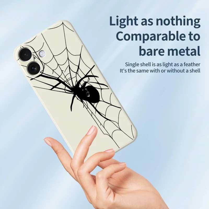 For iPhone 17 Case Spider Pattern Printing Straight Edge TPU Phone Back Cover - Beige