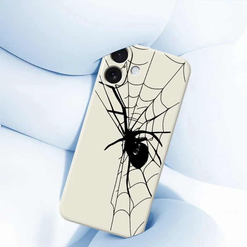 For iPhone 17 Case Spider Pattern Printing Straight Edge TPU Phone Back Cover - Beige