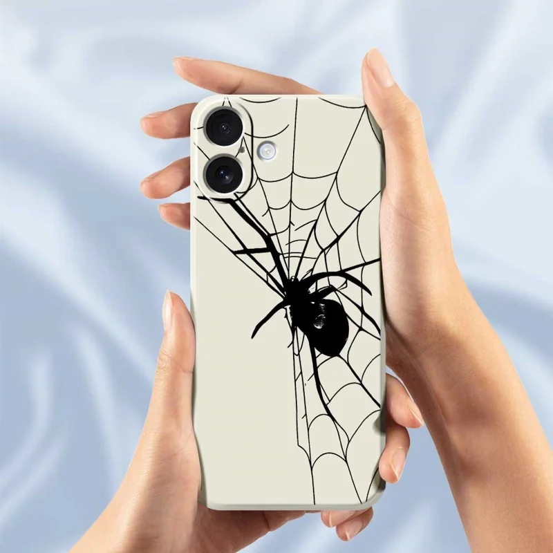 For iPhone 17 Case Spider Pattern Printing Straight Edge TPU Phone Back Cover - Beige