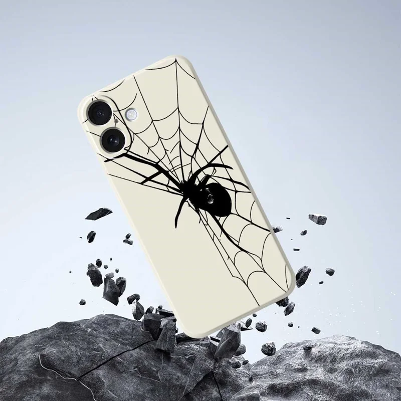 For iPhone 17 Case Spider Pattern Printing Straight Edge TPU Phone Back Cover - Beige