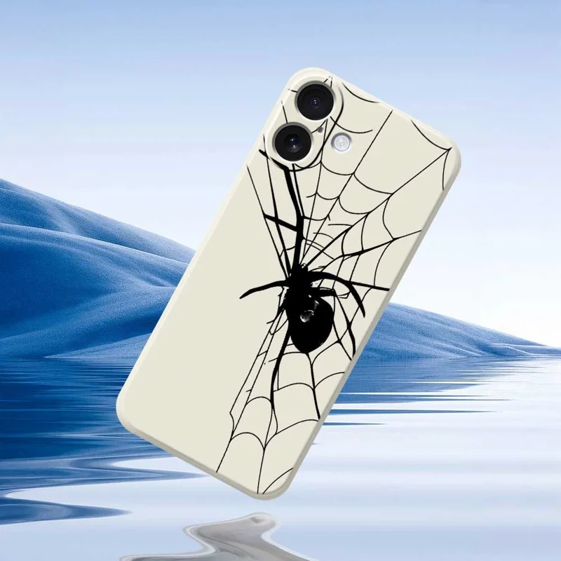 For iPhone 17 Case Spider Pattern Printing Straight Edge TPU Phone Back Cover - Beige