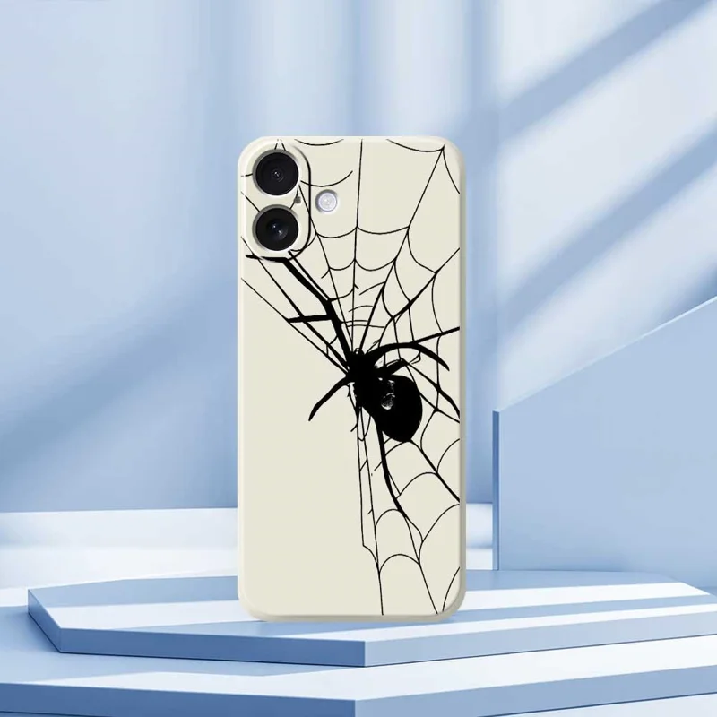 For iPhone 17 Case Spider Pattern Printing Straight Edge TPU Phone Back Cover - Beige