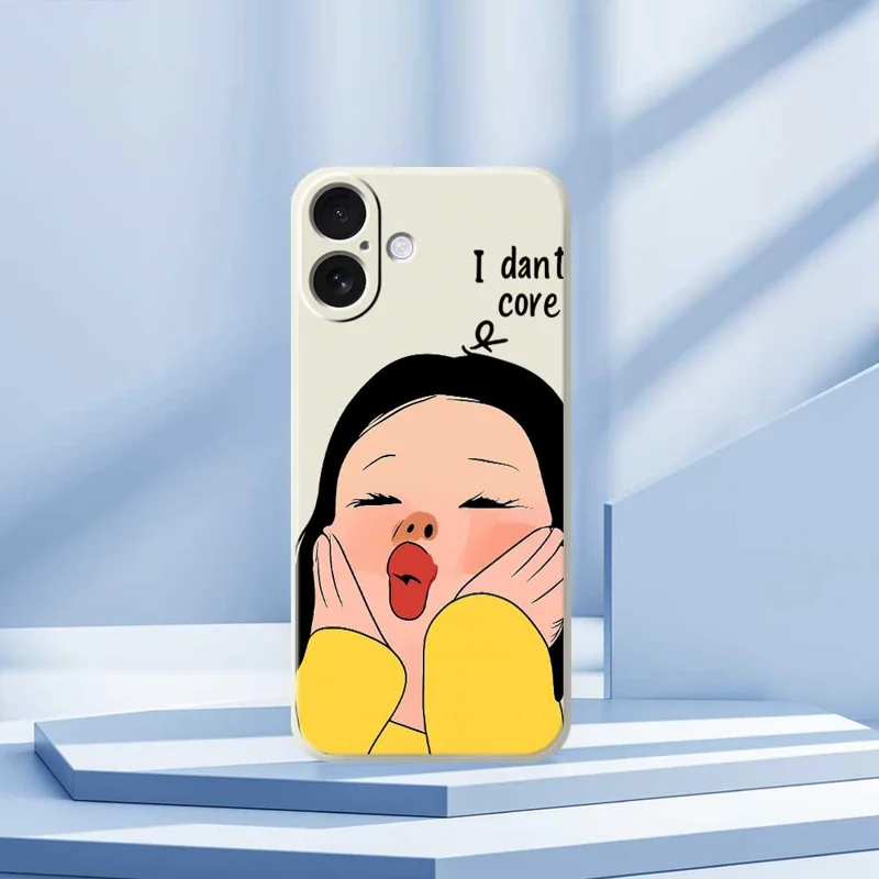 For iPhone 17 Case Girl Holding Face Pattern Printing Straight Edge TPU Phone Back Cover - Beige