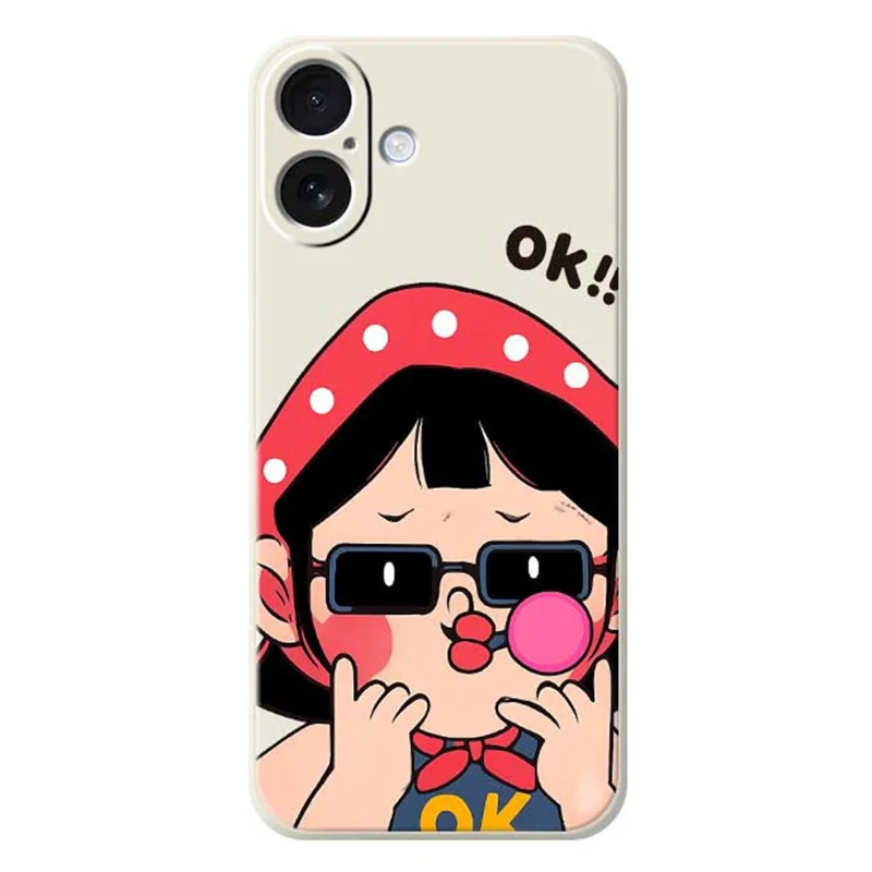 For iPhone 17 Case Cute Kid Pattern Printing Straight Edge TPU Phone Back Cover - Beige