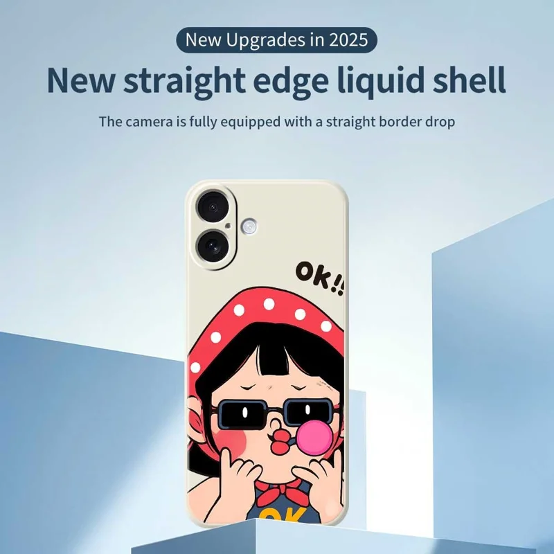 For iPhone 17 Case Cute Kid Pattern Printing Straight Edge TPU Phone Back Cover - Beige