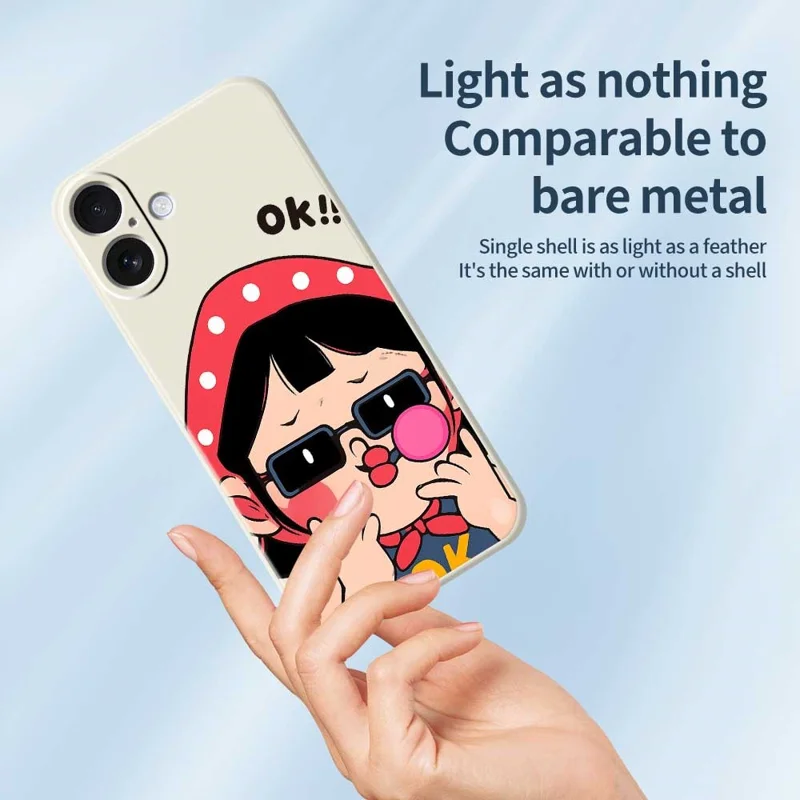 For iPhone 17 Case Cute Kid Pattern Printing Straight Edge TPU Phone Back Cover - Beige