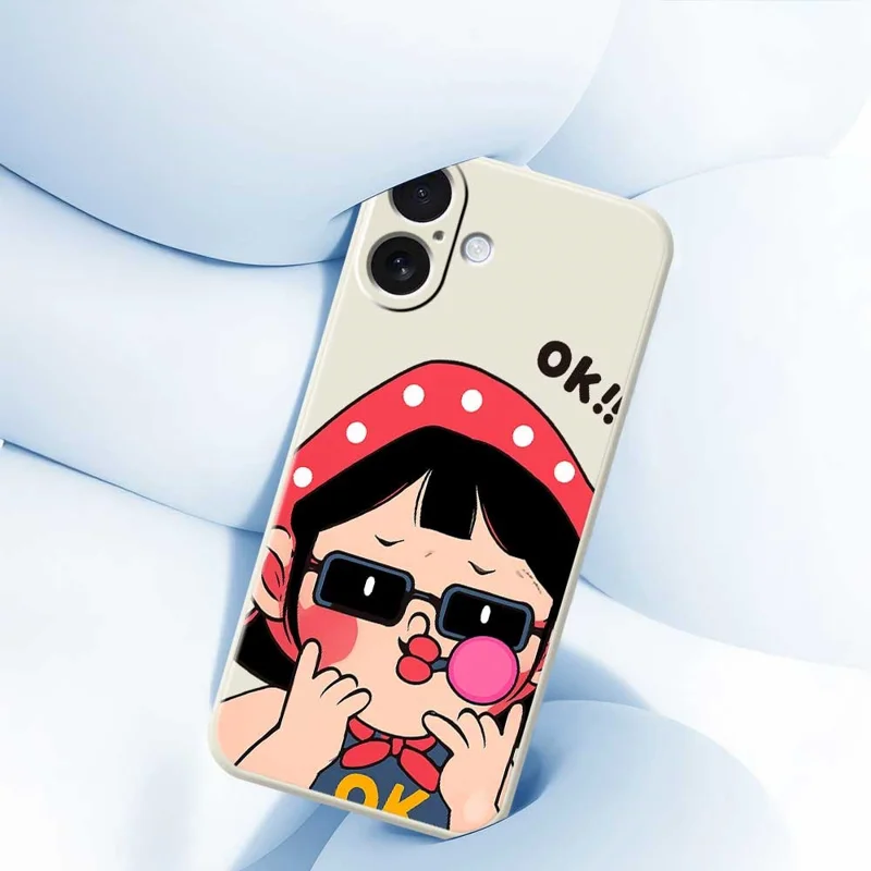 For iPhone 17 Case Cute Kid Pattern Printing Straight Edge TPU Phone Back Cover - Beige