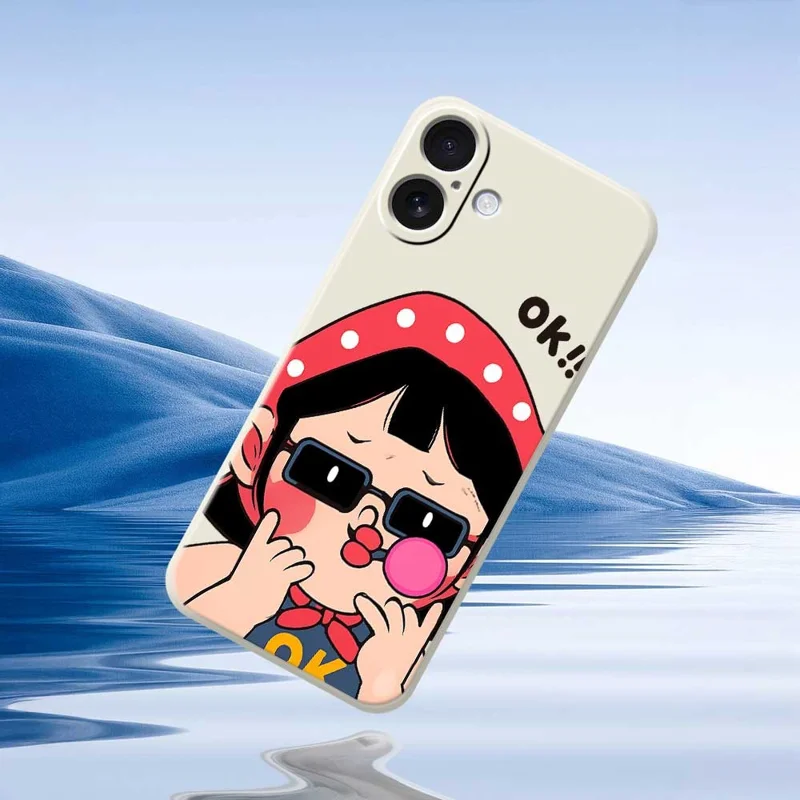 For iPhone 17 Case Cute Kid Pattern Printing Straight Edge TPU Phone Back Cover - Beige