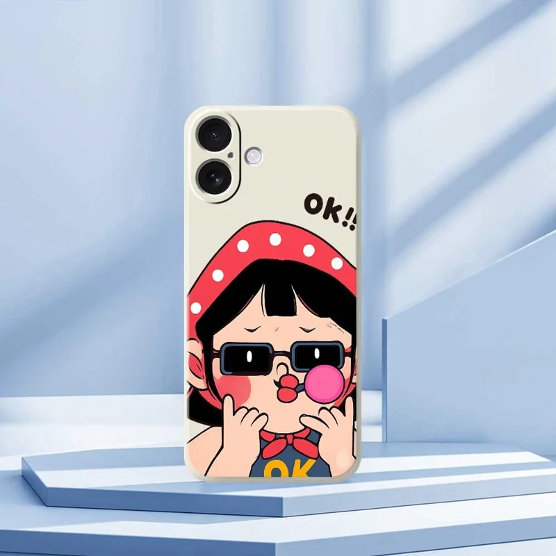 For iPhone 17 Case Cute Kid Pattern Printing Straight Edge TPU Phone Back Cover - Beige