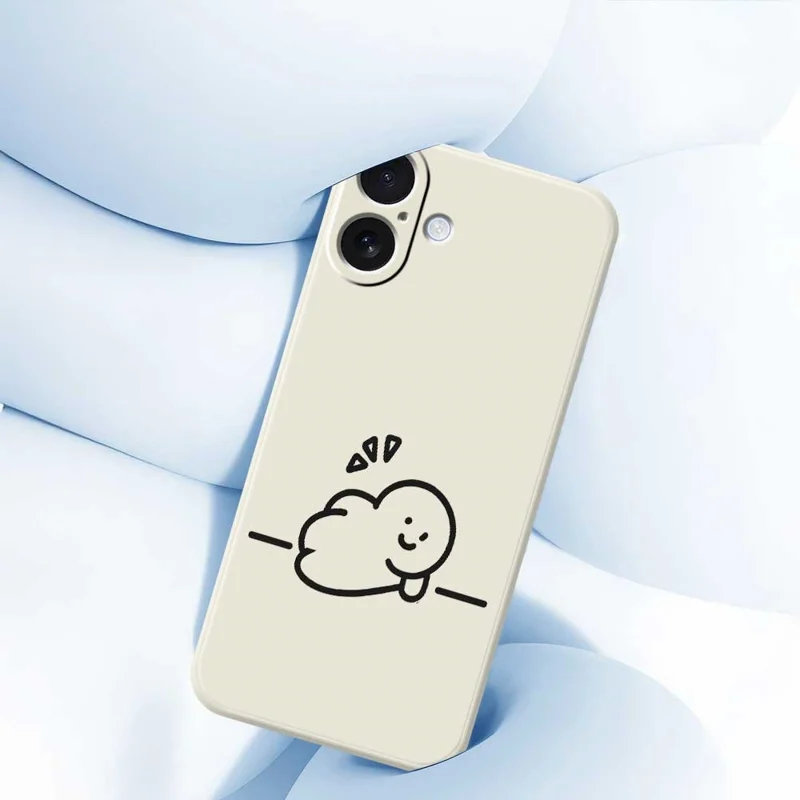 For iPhone 17 Case Stick Figure Pattern Printing Straight Edge TPU Phone Back Cover - Beige