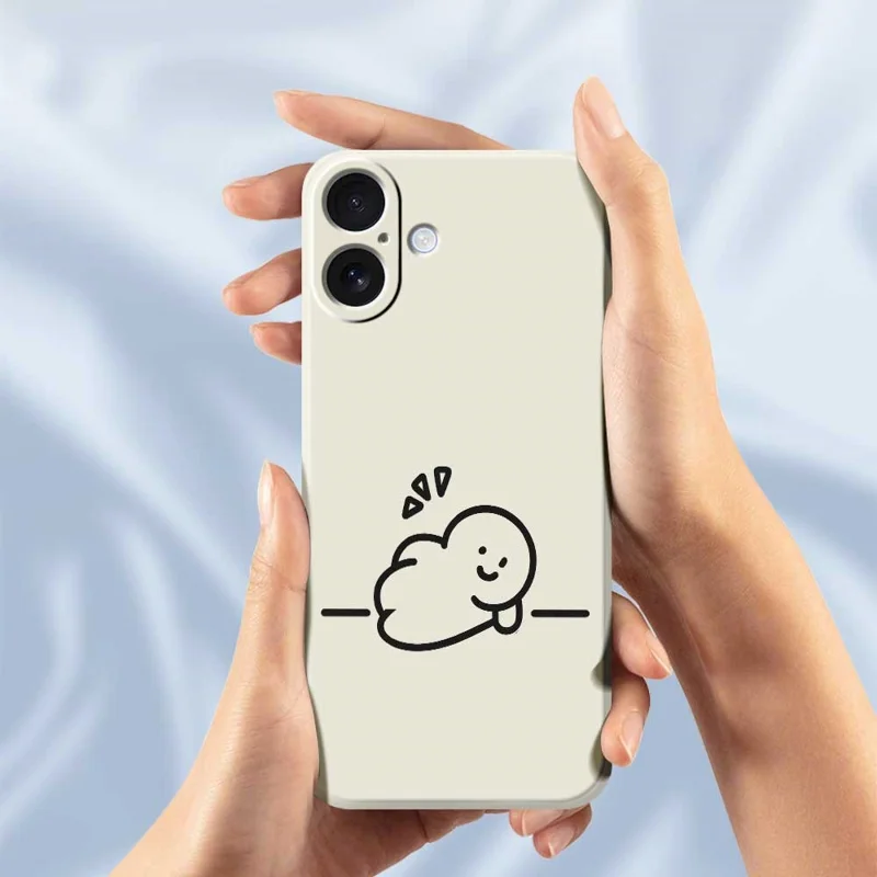 For iPhone 17 Case Stick Figure Pattern Printing Straight Edge TPU Phone Back Cover - Beige