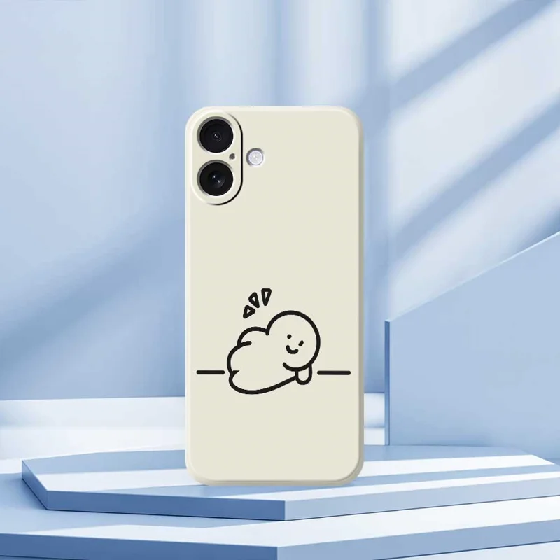 For iPhone 17 Case Stick Figure Pattern Printing Straight Edge TPU Phone Back Cover - Beige