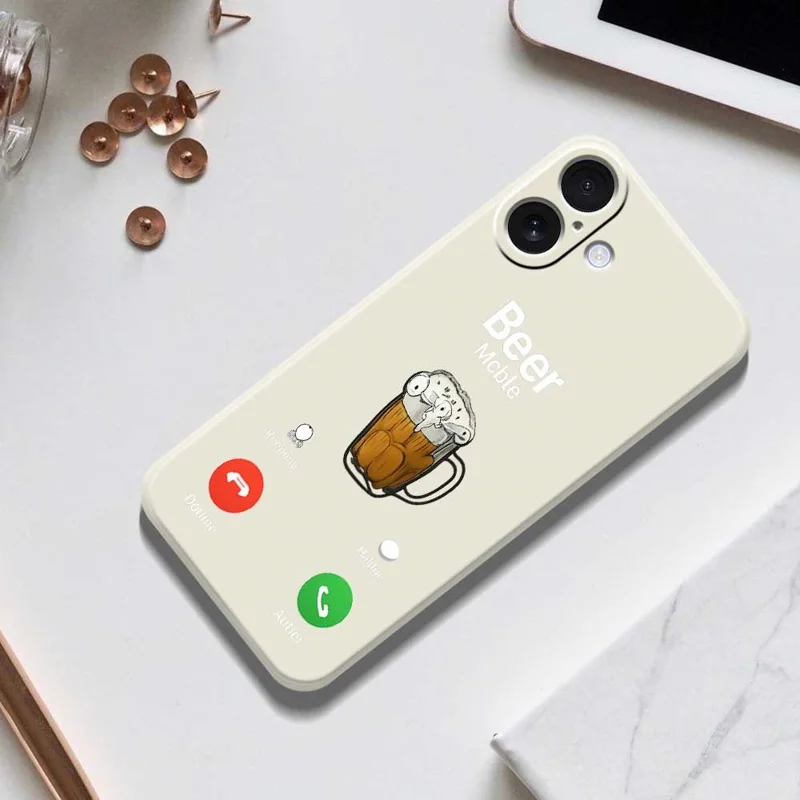 For iPhone 17 Case Beer Pattern Printing Straight Edge TPU Phone Back Cover - Beige